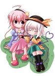  bad_id bad_pixiv_id bow chibi eyes hat heart heart_of_string komeiji_koishi komeiji_satori kuraryu multiple_girls pink_hair red_eyes ribbon short_hair siblings silver_hair sisters touhou yellow_bow 