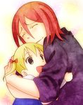  1girl death_scythe_(spirit) father_and_daughter happy hug lowres maka_albarn non-web_source soul_eater twintails younger 