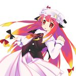  bat_wings crescent gradient_hair hat head_wings if_they_mated koakuma long_hair multicolored_hair orange_hair patchouli_knowledge purple_hair red_eyes red_hair ribbon solo tachibana_(tach011194) touhou vest wings 