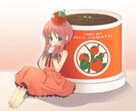  artist_request barefoot blush copyright_request dress drinking food_as_clothes food_themed_clothes gloves personification plant solo tomato 