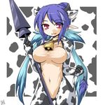 animal_costume animal_ears animal_print artist_request blue_hair breasts collar cow_girl cow_print horns judith large_breasts pointy_ears red_eyes smile tail tales_of_(series) tales_of_vesperia 