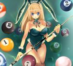  8-ball animal_ears ball billiards blonde_hair breasts bunny_ears bunnysuit cue_ball cue_stick fishnet_pantyhose fishnets large_breasts long_hair original pantyhose solo suoni_(deeperocean) 