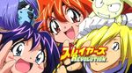  2girls amelia_wil_tesla_seyruun copyright_name eyecatch fang gourry_gabriev lina_inverse logo multiple_boys multiple_girls non-web_source pokota_(slayers) slayers zelgadiss_graywords 