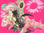  chameleon demon_wings flower gagraphic haku_(sabosoda) high_heels hood hoodie katana plant shoes skull solo sunflower sword tongue venus_flytrap wallpaper weapon wings 