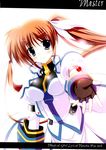  cover cover_page doujin_cover endori gloves highres long_hair looking_at_viewer lyrical_nanoha magical_girl mahou_shoujo_lyrical_nanoha_strikers outstretched_hand raising_heart solo takamachi_nanoha twintails 