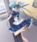  bad_id bad_pixiv_id blue_eyes blue_hair drawing_tablet earrings flower futaori_arisa hair_flower hair_ornament jewelry keyboard_(computer) long_hair minigirl oversized_object pixiv pixiv-tan solo stylus twintails 