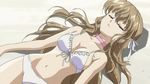  bikini brown_hair choker closed_eyes long_hair lying nogizaka_haruka nogizaka_haruka_no_himitsu non-web_source on_back sand screencap solo swimsuit 