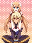  1girl blonde_hair blue_eyes couple daybreak detached_sleeves emil_castagnier gloves hetero hug hug_from_behind long_hair marta_lualdi red_eyes smile tales_of_(series) tales_of_symphonia tales_of_symphonia_knight_of_ratatosk 