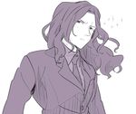  berserker_(fate/zero) fate/zero fate_(series) formal jirafu lancelot_(fate/zero) long_hair male_focus monochrome necktie pout purple solo suit 