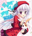  2013 :3 :d bunny coat happy_new_year hat hatsuyuki_sakura long_hair moribe_(rabumanyo) new_year open_mouth purple_eyes smile snowflakes tamaki_sakura white_hair 
