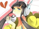  1girl blue_eyes coat gym_leader headphones heart hime_cut kamitsure_(pokemon) nintendo poke_ball pokemon pokemon_(game) pokemon_bw2 solo 