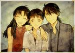  2boys arm_around_shoulder ikari_shinji kaji_ryouji katsuragi_misato multiple_boys neon_genesis_evangelion smile tsuzuki_(flee_away) 