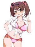  bad_id bad_pixiv_id bikini brown_eyes brown_hair eyewear_on_head hanazawa_airi jontake kansen_(series) kansen_5_~the_daybreak~ shirt short_hair solo sunglasses swimsuit tied_shirt twintails v 