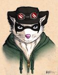  boneitis eyewear ferret fur goggles hat male mammal mustelid solo white_fur 