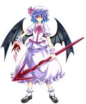  bat_wings blue_hair broom chain hasekura_noizu hat highres mary_janes neckerchief red_eyes remilia_scarlet shoes short_hair skirt smile solo spear_the_gungnir tongue tongue_out touhou wings wrist_cuffs 