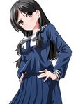  black_hair blush breasts brown_eyes fukiyose_seiri hands_on_hips long_hair school_uniform solo to_aru_majutsu_no_index yone 