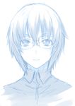  bad_id bad_pixiv_id blue blush copyright_request expressionless glasses looking_at_viewer monochrome portrait puyo short_hair simple_background sketch solo 