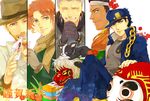  5boys bad_id bad_pixiv_id beard blonde_hair blue_eyes boston_terrier dark_skin dark_skinned_male daruma_doll dog envelope facial_hair gakuran gloves green_eyes grey_hair hat iggy_(jojo) jean_pierre_polnareff jojo_no_kimyou_na_bouken joseph_joestar kakyouin_noriaki kuujou_joutarou mohammed_avdol multiple_boys one_eye_closed pink_hair school_uniform terrier_(dog) 