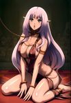  1girl absurdres annelotte breasts eiwa highres jewelry large_breasts long_hair lots_of_jewelry official_art pointy_ears queen&#039;s_blade queen&#039;s_blade_rebellion queen's_blade queen's_blade_rebellion queen's_blade_vanquished_queens sitting solo white_hair 