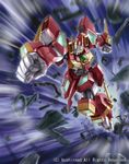  cardfight!!_vanguard debris mecha motion_blur no_humans official_art perfect_raizer punching solo tomo_(machinemess) 