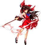  alphes armpits ascot bad_hands bow brown_eyes brown_hair detached_sleeves full_body game_cg gohei hair_bow hair_ornament hair_tubes hakurei_reimu holding hopeless_masquerade long_hair looking_at_viewer mary_janes official_art sarashi shoes skirt skirt_set socks solo touhou transparent_background wide_sleeves 