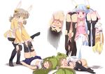  6+girls ahegao animal_ears bell blush breasts bunny_ears defeated feet fighting_stockings_girl highres maid multiple_girls mvv nipples no_shoes pussy_juice rancy rancy01 rolling_eyes school_uniform serafuku thighhighs torn_clothes 