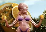  3d animated bikini breasts cephalopod clothed clothing day female octopus open_mouth oranges orangina skimpy solo swimsuit tentacles tight_clothing wet 
