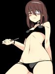  bare_shoulders bikini black_bikini blush boxcutter brown_hair eyepatch from_below gin_(ginshari) joshi_mote_na_imouto_to_junan_na_ore navel neyuki_hikage parted_lips red_eyes simple_background sketch solo string_bikini swimsuit 