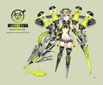  biohazard_symbol breasts cyborg dripping dual_wielding gia holding navel original personification purple_eyes robotic_legs short_hair small_breasts solo underboob weapon 