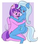  amethyst_star anonjg anthro anthrofied breasts child cutie_mark duo ear_piercing female friendship_is_magic hair horn hug human humanized lesbian long_hair mammal my_little_pony nipples nude piercing pussy_juice saliva simple_background tongue trixie_(mlp) trixie_lulamoon twilight_sparkle wings young 