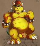  anthro balls belly big_penis bowser chubby claws collar donryu english_text hair horn koopa male mario_bros muscles nintendo nude open_mouth overweight penis reptile scalie shell solo spikes super_mario_bros. teaselbone_(artist) teeth text turtle video_games 