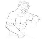  anthro biceps boar cute fur half-dressed hat male mammal mechanic muscles nipple_piercing nipples pecs piercing pig porcine pose sketch smile solo superslickslasher topless 