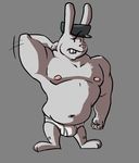  buckteeth bulge chubby confused hat lagomorph male mammal muscles nipples police_officer rabbit solo standing topless underwear wolfyama 