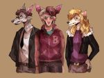  1980s anthro belt blonde_hair blood brown_hair canine clothing daughter ear_piercing eyewear family father female flowers_in_hair hair jacket letterman_jacket male mammal mother nightsoils parent piercing suit suit_&amp;_tie sunglasses wolf 