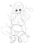  :&lt; blush breasts cleavage copyright_request greyscale kneeling large_breasts long_hair monochrome panties sandals solo squatting sweat thighhighs tsuutenkaaku underwear 