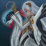  ar_tonelico ar_tonelico_i blue_eyes braid elbow_gloves gloves hair_ornament long_hair petting red_eyes shurelia snake solo tsukeyakiba very_long_hair white_hair 