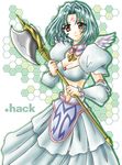  .hack//sign 1girl armor armored_dress artist_request copyright_name dress green_background honeycomb_(pattern) honeycomb_background lowres subaru_(.hack//) white_dress 