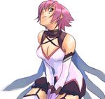  .hack//g.u. .hack//roots 1girl artist_request bare_shoulders breasts cape choker cleavage detached_sleeves green_eyes large_breasts lowres no_hat no_headwear pink_hair shino_(.hack//) short_hair shorts solo thighhighs 