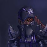  armor artist_request black_armor braid breastplate covered_mouth dark_knight_(fft) final_fantasy final_fantasy_tactics shoulder_pads shoulder_spikes single_braid solo spikes yellow_eyes 