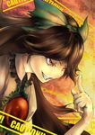  akakatta bad_id bad_pixiv_id brown_hair hair_ribbon long_hair pointing red_eyes reiuji_utsuho ribbon smirk solo touhou 