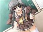  black_hair dutch_angle game_cg hands_on_hips heterochromia mayumi_thyme nishimata_aoi non-web_source school_uniform short_hair_with_long_locks shuffle! solo thighhighs 