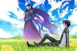  1girl artist_request black_hair cloud day dress flower hologram keith_anyan long_hair mother_eliza sitting sky toward_the_terra uniform 