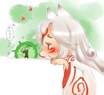  :3 amaterasu animal_ears heart issun ookami_(game) personification red_eyes translation_request tsuutenkaaku white_hair 