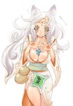  :o amaterasu animal_ears breasts brown_eyes cleavage issun japanese_clothes large_breasts long_hair ookami_(game) personification silver_hair tsuutenkaaku 
