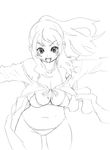  bikini blush breasts cape copyright_request greyscale happy large_breasts long_hair monochrome outline solo swimsuit tsuutenkaaku 