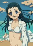  beach bikini blue_eyes breasts green_hair hirose_(mokiki) long_hair medium_breasts original solo swimsuit tears 