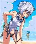  .hack//g.u. .hack//roots 2girls atoli bad_id bad_pixiv_id beach casual_one-piece_swimsuit cloud day genderswap genderswap_(mtf) haseo_(.hack//) kannagi_kaname multiple_girls one-piece_swimsuit outdoors short_hair swimsuit tattoo 