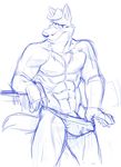  abs anthro biceps briefs bulge canine chest_tuft clothed clothing flaccid fur hair half-dressed looking_at_viewer male mammal muscles nipples pecs penis poop_(artist) pose sketch solo standing topless tuft underwear wolf 