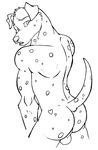  anthro back back_turned backsack balls black_and_white butt canine dalmatian dog dragondrawer looking_at_viewer looking_back male mammal monochrome muscles nude open_mouth plain_background solo spots standing white_background 