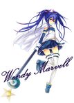  bad_id bad_pixiv_id blue_hair character_name cosplay fairy_tail highres long_hair looking_back magical_girl mahou_shoujo_madoka_magica miki_sayaka miki_sayaka_(cosplay) rozy skirt solo thighhighs twintails wendy_marvell yellow_eyes 